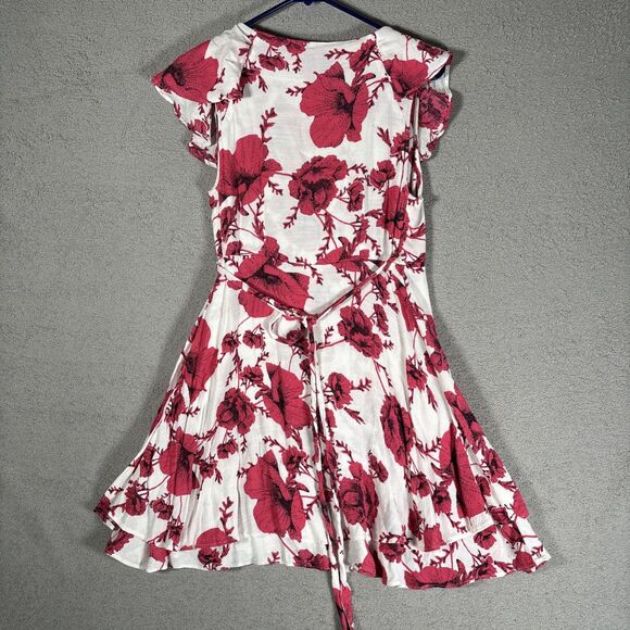 Free People Size S French Quarter Ivory Floral Print Wrap Mini Dress Bohemian - Picture 9 of 14